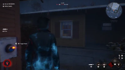 Michael Myers gameplay in Halloween: The Game at night near a suburban house